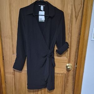 H&M Black Wrap-Style Long Sleeve Dress